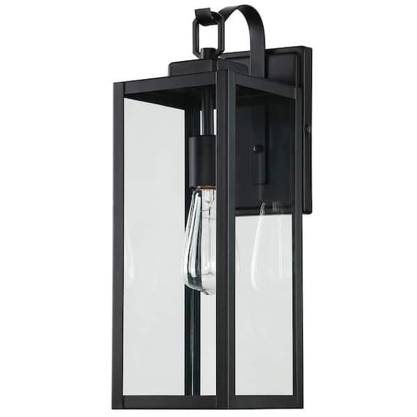 Pia Ricco 1-Light Matte Black Not Solar Outdoor Wall Lantern Sconce with clear Glass