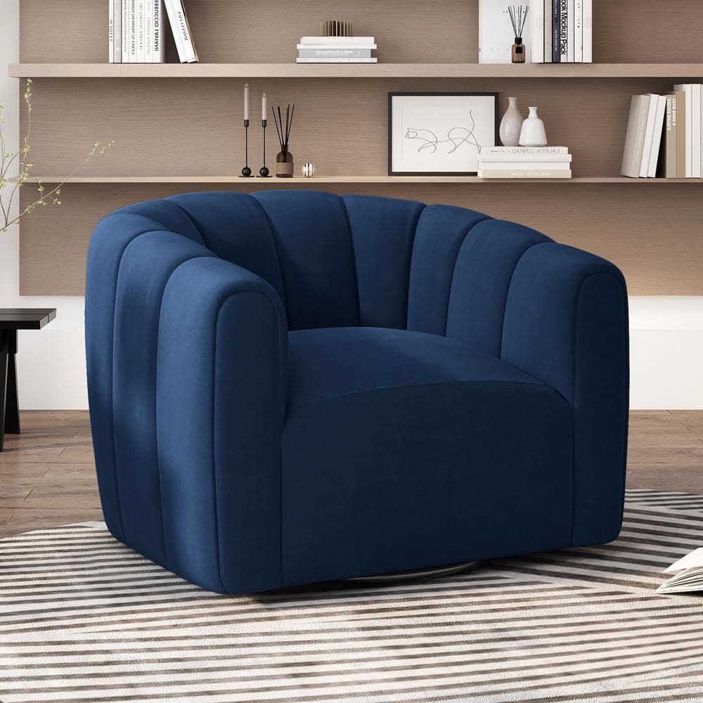 Noble House Smith Shina Dark Blue New Velvet Modern Swivel Club Chair ...