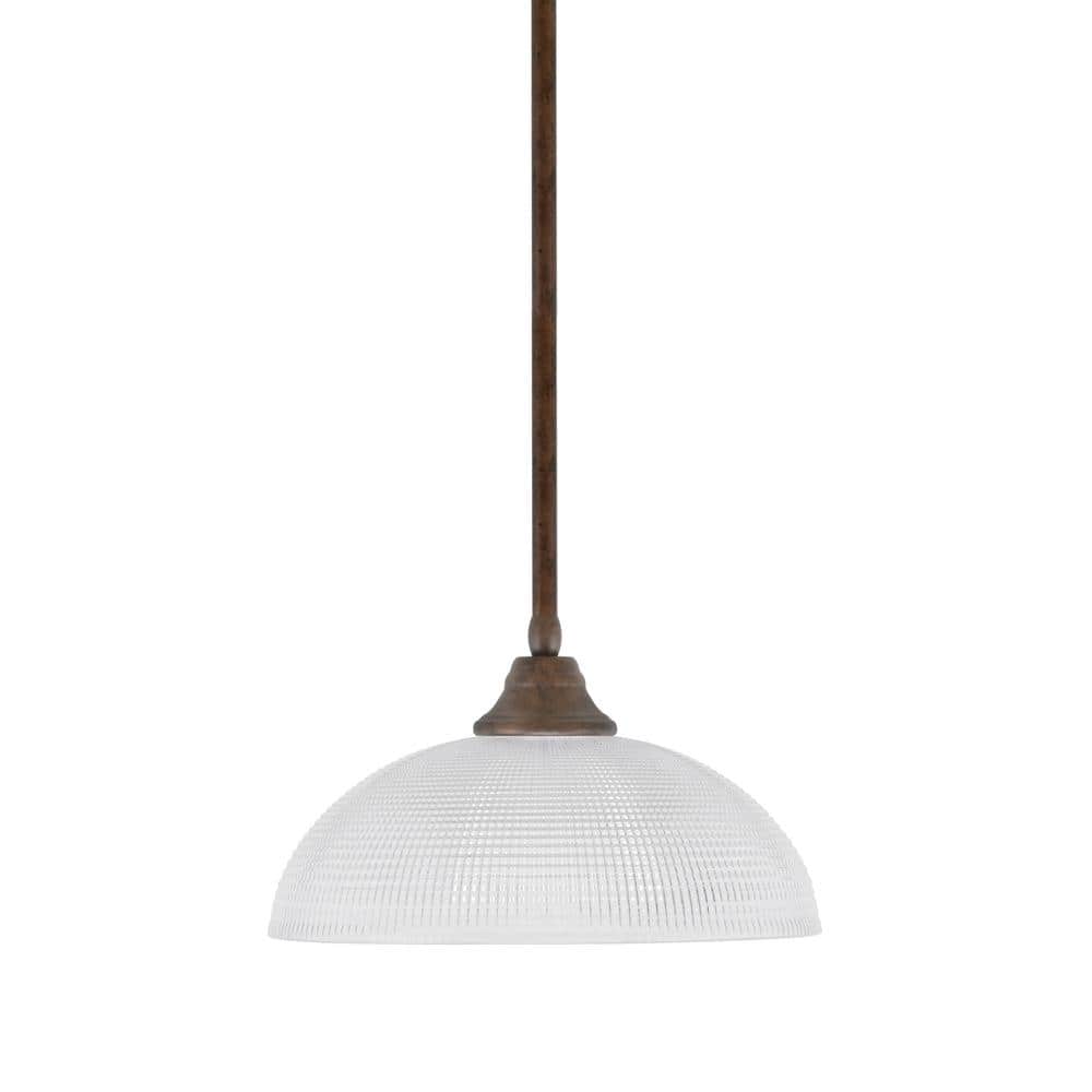 Sparta 100-Watt 1 Light Bronze Shaded Pendant Light with 13 in. Clear Ribbe