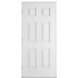 36 in. x 80 in. 6 Panel Right-Hand Outswing Primed Smooth Impact Fiberglass Prehung Front Exterior Door No Brickmold