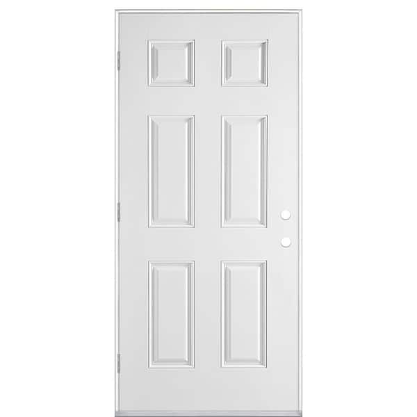 Masonite 36 in. x 80 in. 6 Panel Right-Hand Outswing Primed Smooth Impact Fiberglass Prehung Front Exterior Door No Brickmold