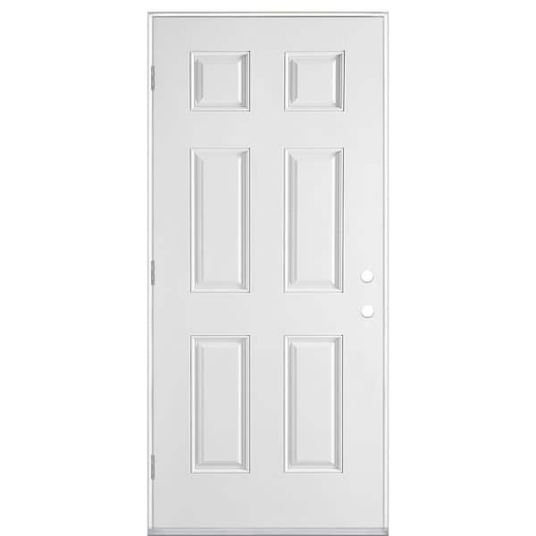 Masonite 36 in. x 80 in. 6-Panel Right-Hand Outswing Primed White Smooth Fiberglass Prehung Front Exterior Door