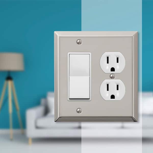 Metallic 2 Gang 1-Duplex and 1-Rocker Steel Wall Plate - Polished Nickel