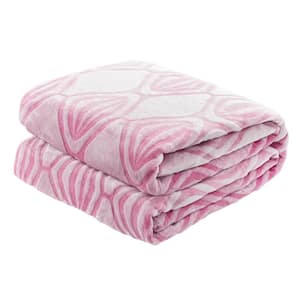 Plaid Pink Flannel Sherpa 50 in. x 60 in. Throw Bed Blanket
