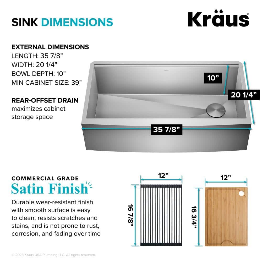 Kore 36-Inch Stainless Steel Farmhouse Workstation Sink with Accessories