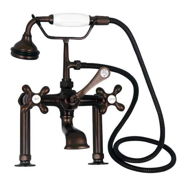 Barclay Products Metal Cross 3-Handle Claw Foot Tub Faucet with Handshower in Oil Rubbed Bronze