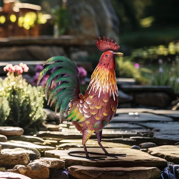 Antique garden/アニマルオーナメント/ rooster/iron Floral Rooster Iron Garden Statue Set | Zaer International