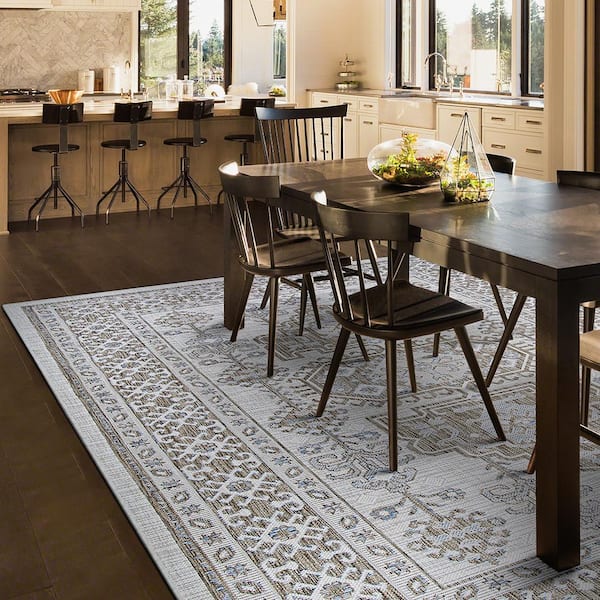 Charm Woodburn Ivory-Sand 5 ft. x 8 ft. Indoor/Outdoor Area Rug