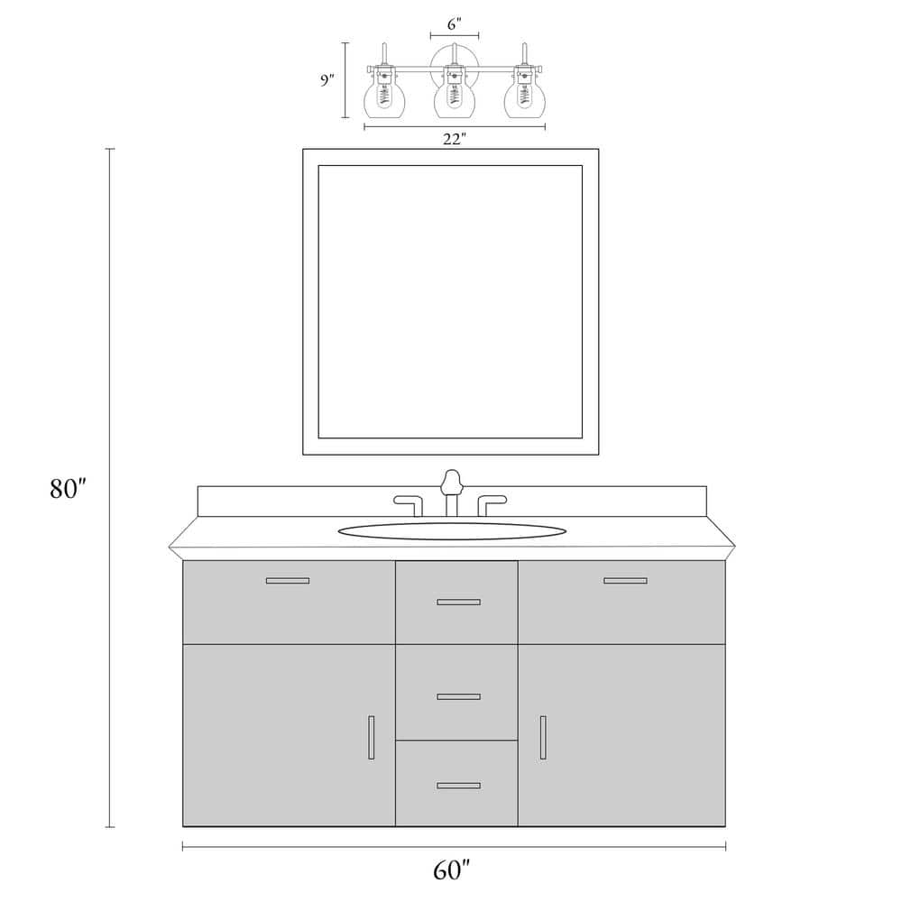 Charm 22-Inch Matte Black LED Vanity Light with Clear Glass Shades