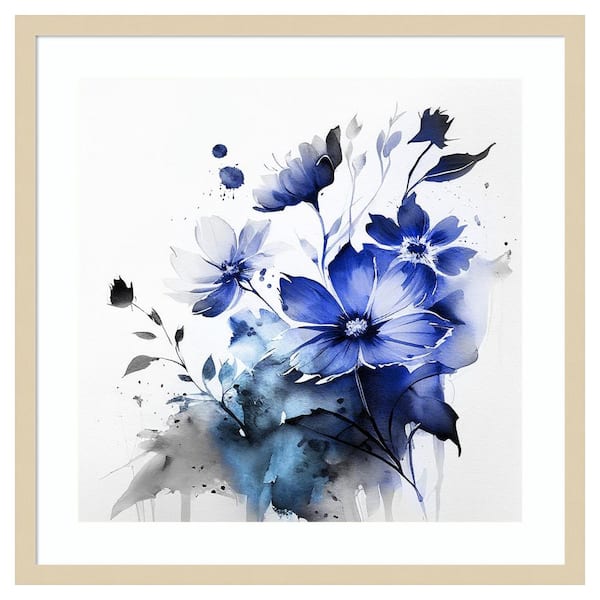 Amanti Art Blue Spring Floral III by Andrea Haase 25 in. W x 25 in. H. Wood Framed Wall Art Print Framed in Brown
