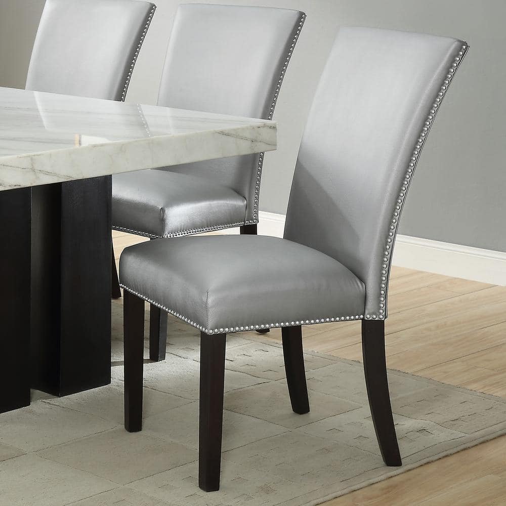 Camila Silver Faux Leather Upholstered Parsons Dining Chair Set