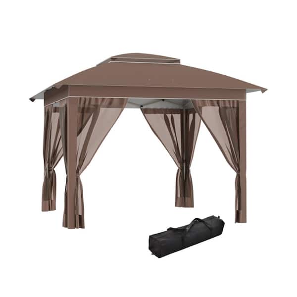 12 ft. x 12 ft. Outdoor Steel Event/Party Pop Up Instant Tent Canopy with Netting and Height Adjustable in Khaki