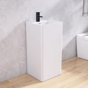 17 in. x 17 in. Square Composite Stone Solid Surface Pedestal Bathroom Sink in White