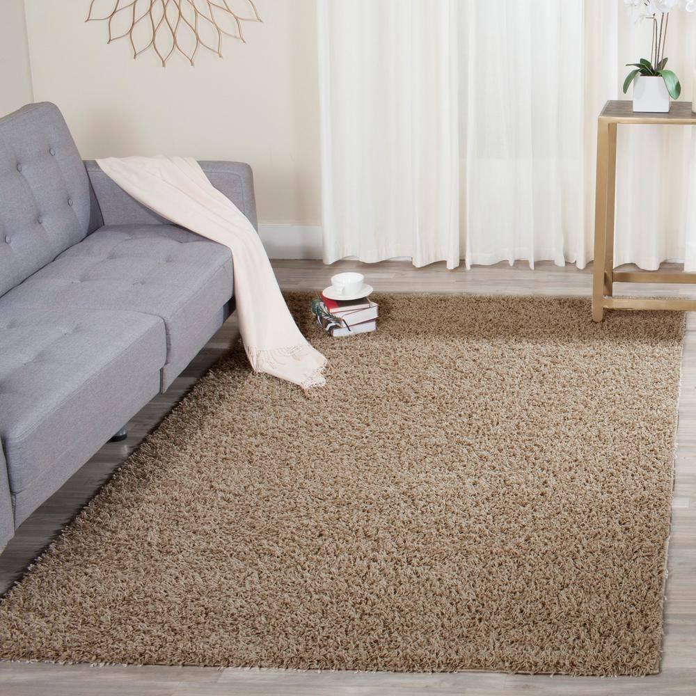 Athens Beige Synthetic Shag Area Rug 8' x 10'