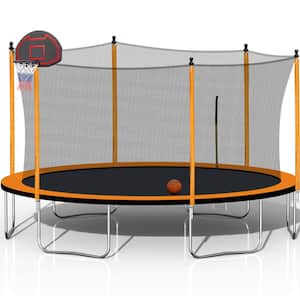 15 ft. Outdoor Trampoline with Basketball Hoop, Enclosure Net, Ladder for Kids and Adults for Garden and Yard, Orange