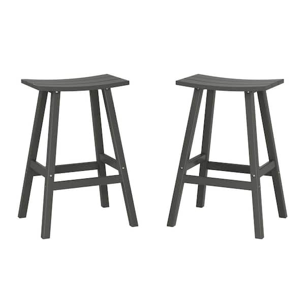 Franklin Gray 24 in. Poly HDPE Fade Resistant Outdoor Patio Saddle Seat Counter Height Bar Stool (Set of 2)