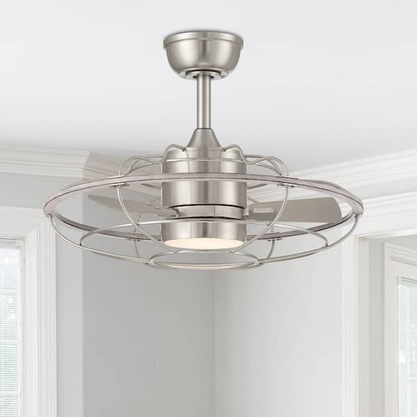Elvara 23 in. Integrated LED Indoor Brushed Nickel Mid-Century Fandelier with 5 White Light Settings and Remote Control