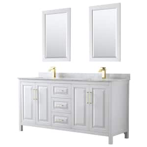 Daria 72 in. W x 22 in. D x 35.75 in. H Double Sink Bath Vanity in White w/ White Carrara Marble Top and 24 in. Mirrors