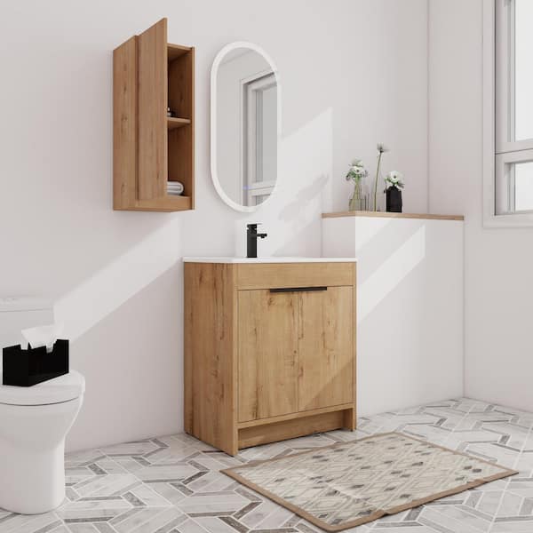 Sheffield 30 in. W x 18.30 in. D x 34.3 in. H Freestanding Bath Vanity Cabinet in Imitative Oak with White Ceramic Top