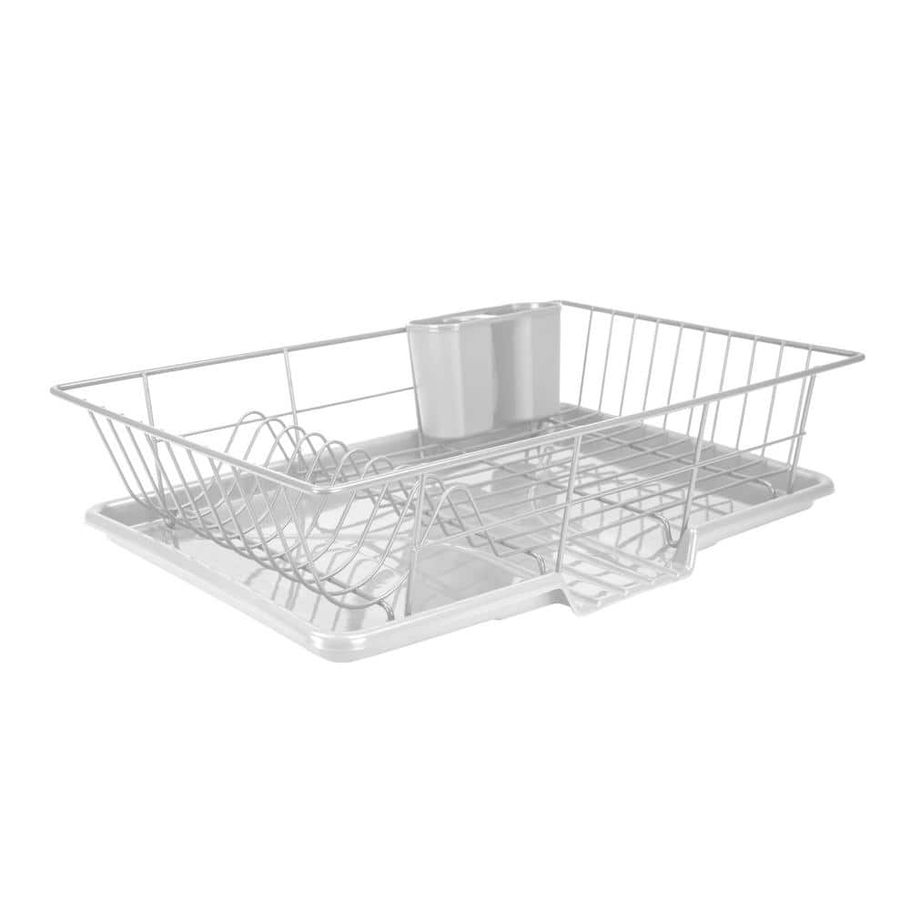  Popity home Dish Drying Rack, Dish Rcks for Kitchen Counter,  Small Stainless Dteel Dish Drainer Dack with White Cutlery Holder and  Drainboard