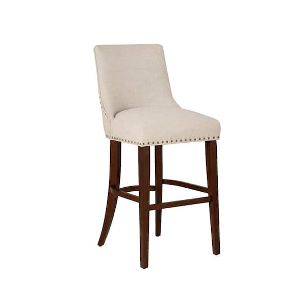 Linon Home Decor Trapp 31.5 in. Espresso High Back Wood Bar Stool with Natural Fabric Seat