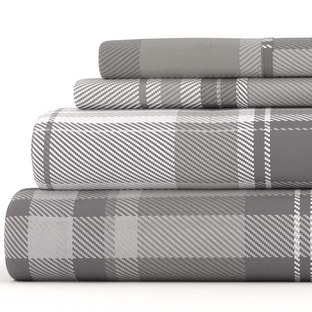 Premium 4 Piece Light Gray Plaid Flannel Twin Sheet Set price history on PriceWatchPro