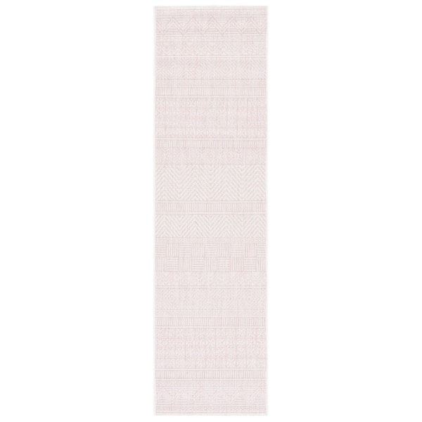 Courtyard Ivory/Pink 2 ft. x 8 ft. Striped Tribal Chevron Indoor/Outdoor Runner Rug