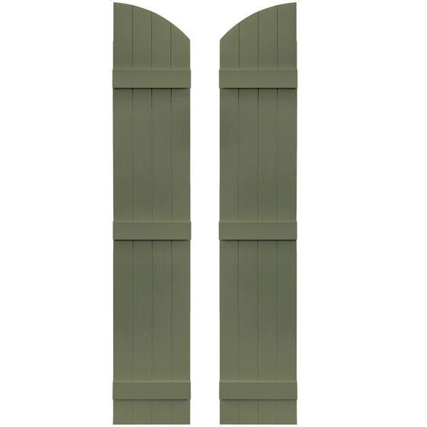 Builders Edge 14 in. x 73 in. Board-N-Batten Shutters Pair, 4 Boards Joined with Arch Top #282 Colonial Green