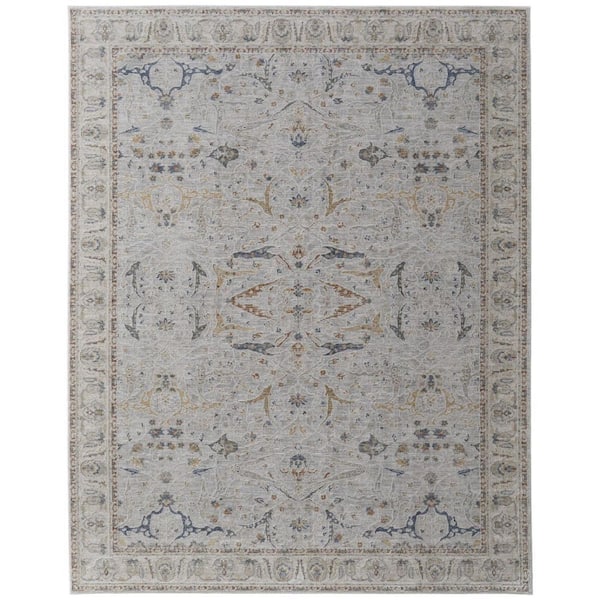HomeRoots 9 ft. x 13 ft. Gray, Blue, Red Abstract Area Rug
