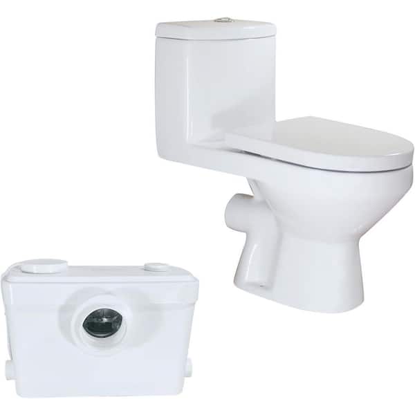 Macerating Toilet 700W Macerator Pump Dual Flush 1.1/1.6GPF Round Upflush 1-Piece White Toilet for Basement Silent&Power