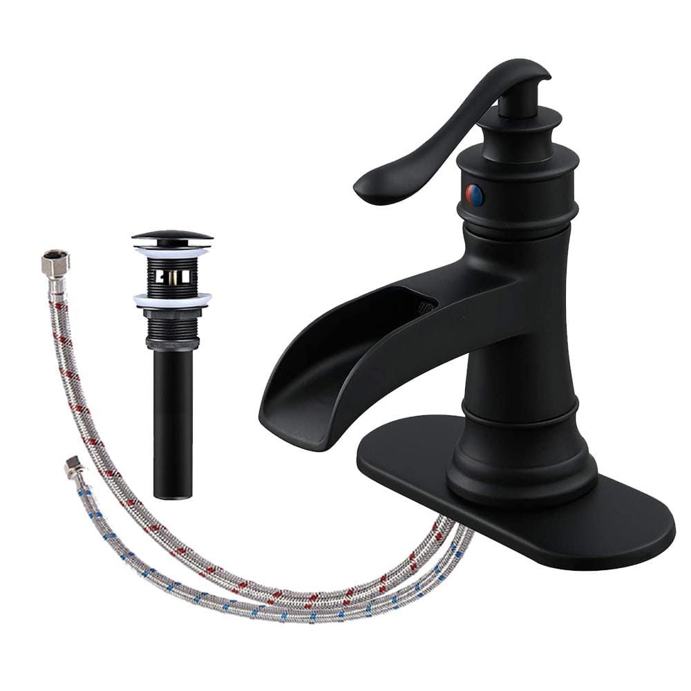Waterfall Single Hole Single-Handle Low-Arc Bathroom Faucet With Pop-up Drain Assembly in Matte Black price history on PriceWatchPro