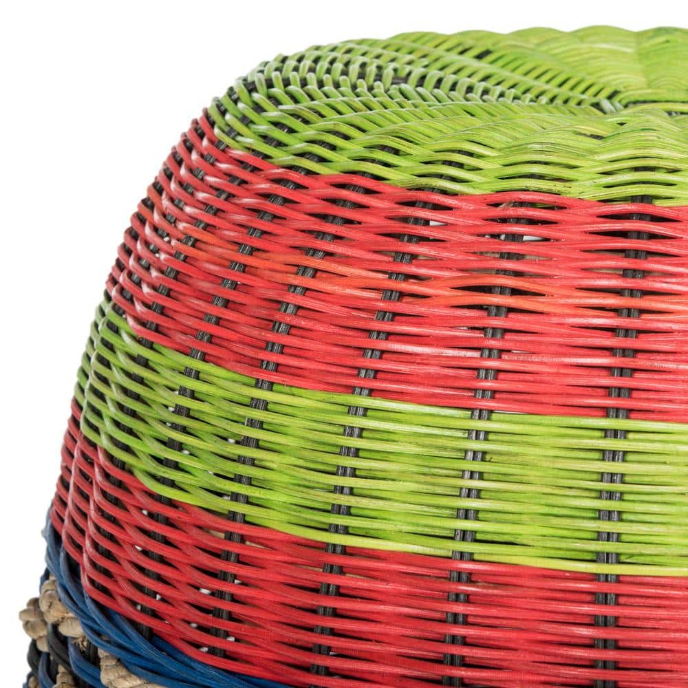 Transitional Round Wicker Barrel End Table in Multicolor