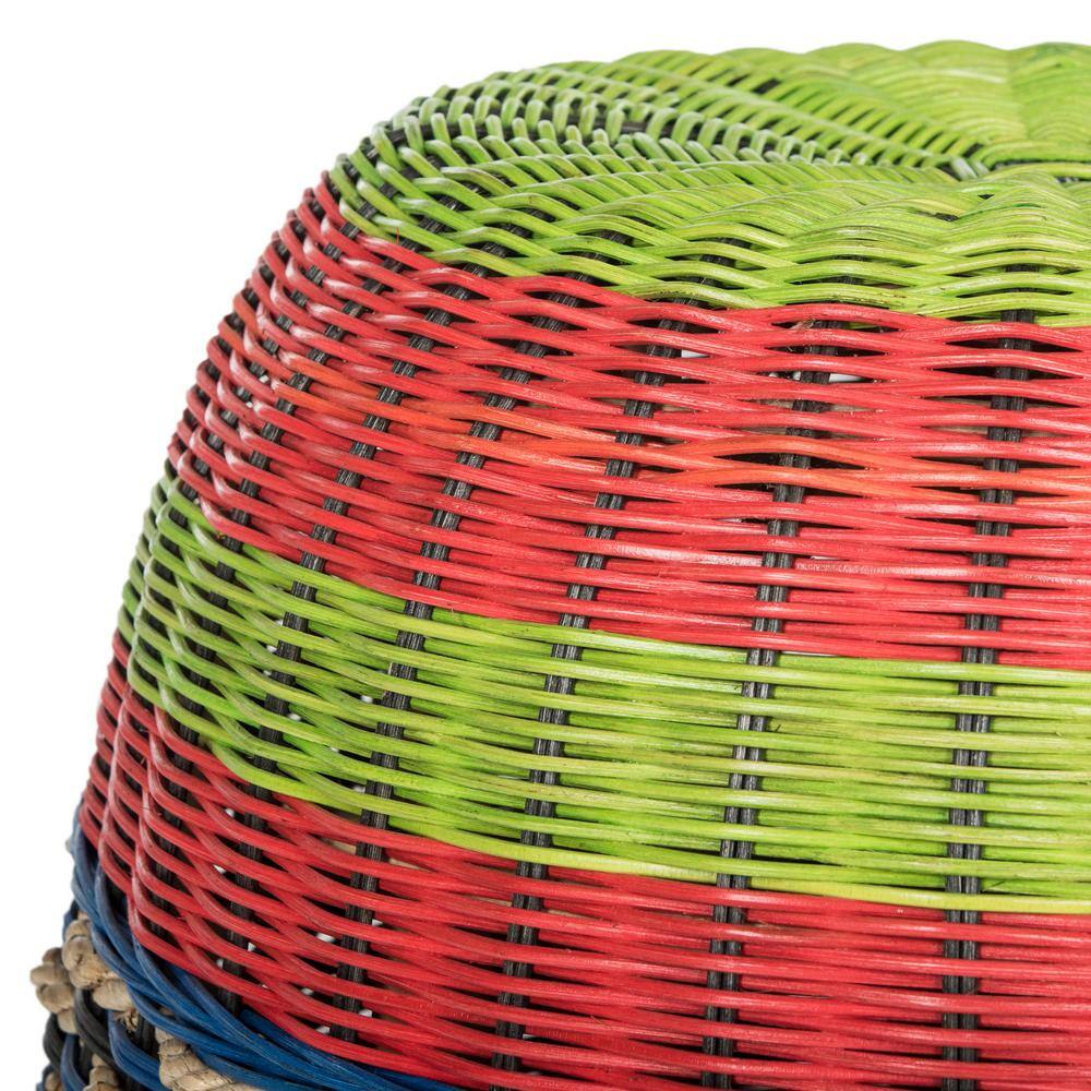 Transitional Round Wicker Barrel End Table in Multicolor