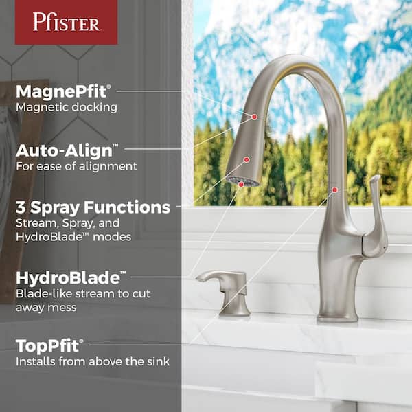 Wray Single-Handle Pull-Down Sprayer Kitchen Faucet with SoloTilt Soap Dispenser in Spot Defense Stainless Steel