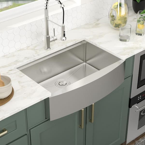 30 x 21 in. Farmhouse Apron-Front Kitchen Sink Workstation Single Bowl 9 in. Deep 16-Guage Stainless Steel Sink