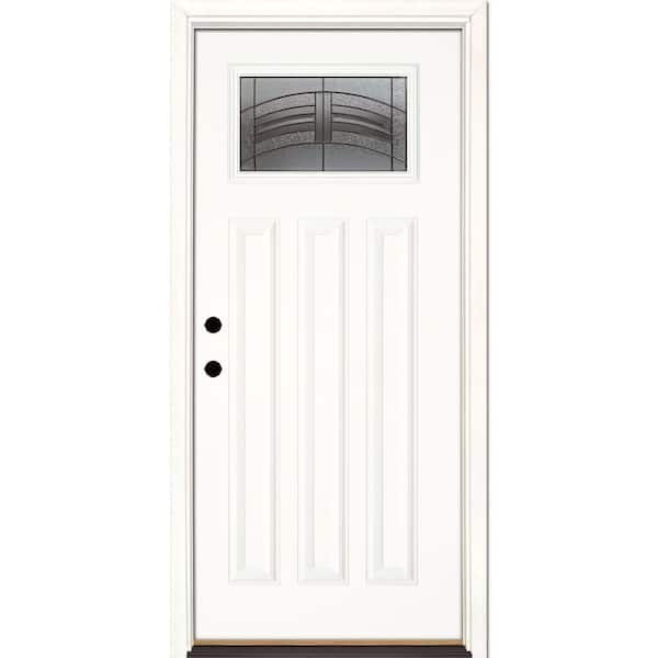 Feather River Doors 33.5 in. x 81.625 in. Rochester Patina Craftsman Unfinished Smooth Right-Hand Inswing Fiberglass Prehung Front Door