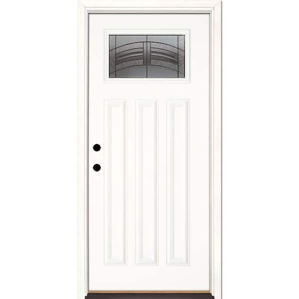 Feather River Doors 37.5 in. x 81.625 in. Rochester Patina Craftsman Unfinished Smooth Right-Hand Inswing Fiberglass Prehung Front Door