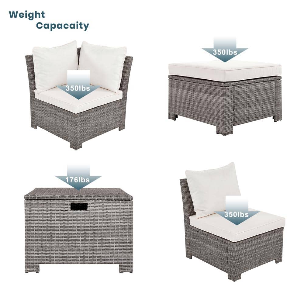 6-Piece Metal Outdoor Sectional Set, PE Wicker Rattan Sofa with Beige Cushi