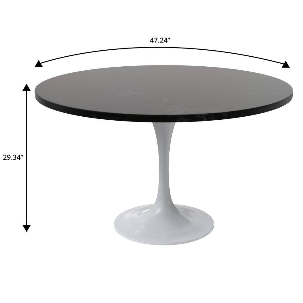 Verve Black Round MDF Dining Table with White Steel Pedestal Base