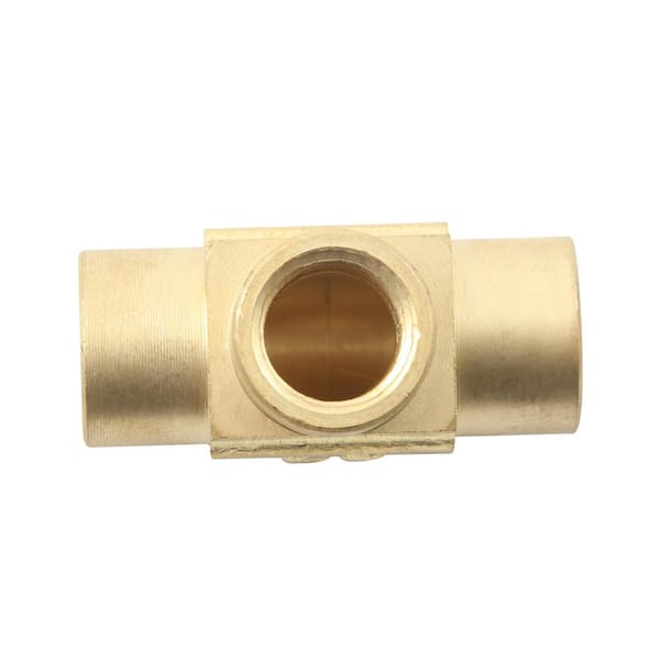 1/2" NPT Brass Street Pipe Tee With 1/8" FNPT Port – Drilled & Tapped For Gauge – Taiwan