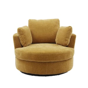 42.2 in. W Mustard Chenille Swivel Accent Barrel Chair Oversized Arm Chair with 3 Pillows