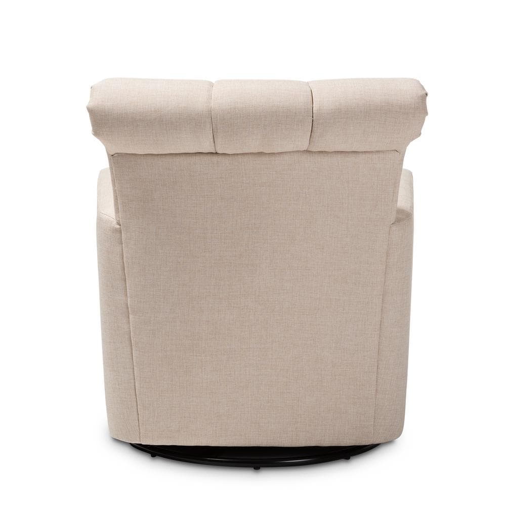 Beige Channel-Tufted Leather Swivel Accent Chair with Manufactured Wood