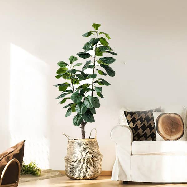 FOREVER LEAF 60 in. Artificial Fiddle Leaf Fig Tree with Black Pot FL01101