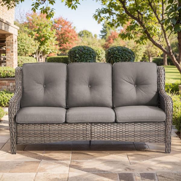 Carolina Gray Wicker Outdoor Couch with Gray Cushions