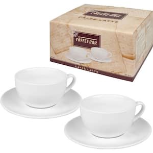 Konitz 4-Piece White Coffee Bar #11A Porcelain Cafe Latte Cup and Saucer Sets Gift Boxed