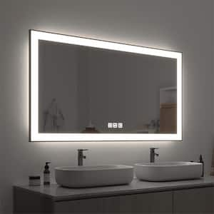 55 in. W x 30 in. H Rectangular Framed LED Anti-Fog Wall Mirror in Black with Backlit and Front Light