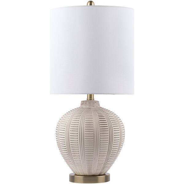 Livabliss Kangal 25.5 in. Off-White Indoor Table Lamp with White Cylinder Shaped Shade