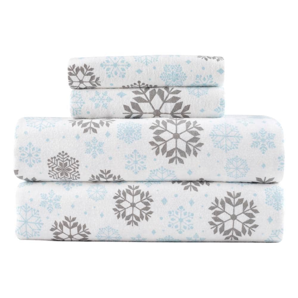 Kathy Ireland 3-Piece Gray Blue Frost 100% Turkish Cotton Flannel Twin ...