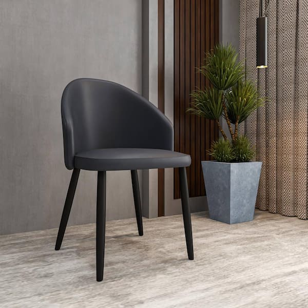 Paradiso Black Modern Dining Chairs PU Leather Seat Curved Back in Black Solid Wood Legs Contemporary Side Chairs
