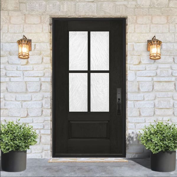 36 in. x 80 in. Regency 3/4-Lite 4SDL Brook Decorative Glass LHIS Onyx Fiberglass Prehung Front Door 4-9/16 in. Jamb